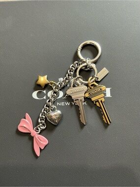 Coach Pink Bow, Gold Star & Silver Heart Keychain Charm
